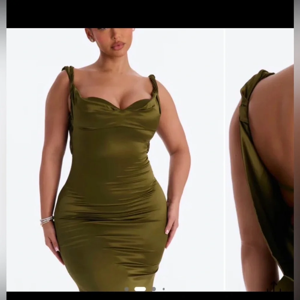 BNWT Olive Green Satin Evening Gown - Picture 3 of 4